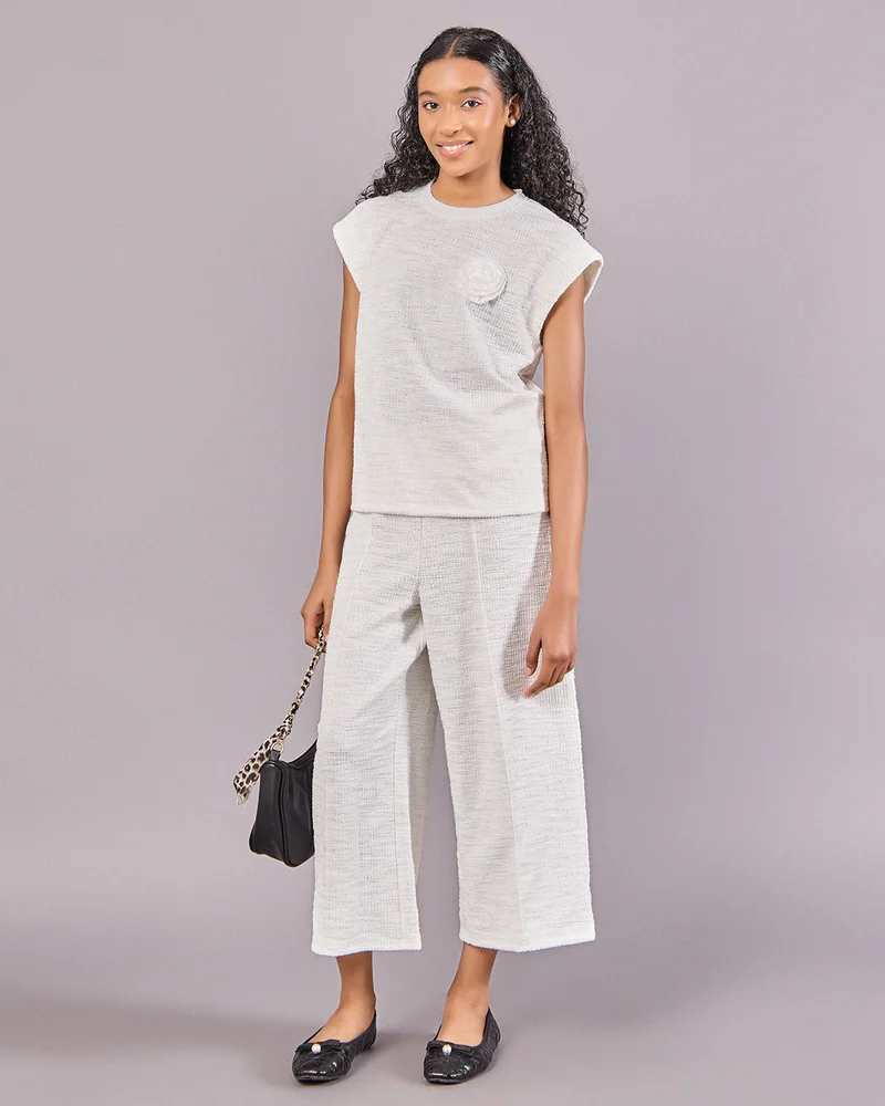 Redtag Senior Girls White And Silver Tweed Top