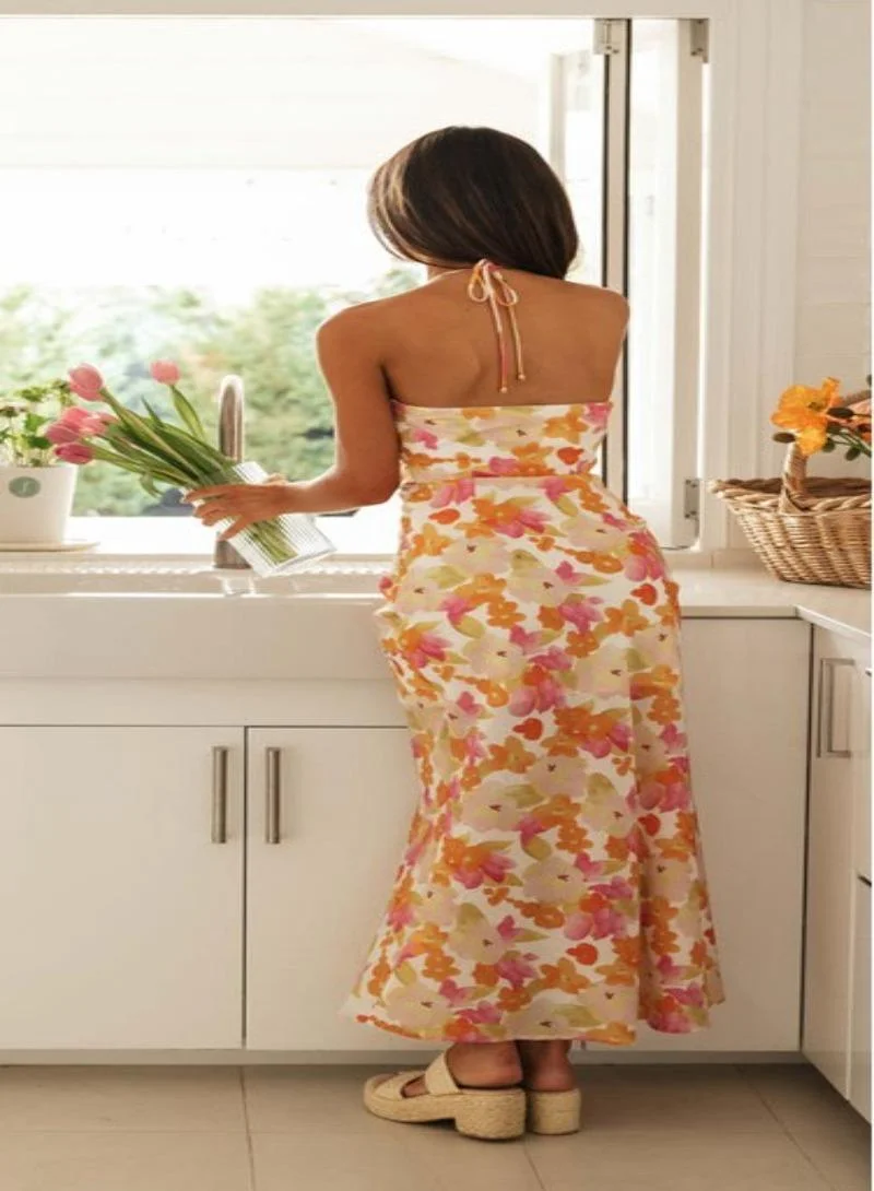 يونيكي Multicolour Women Floral Printed Front Slit Sheath Maxi Dress