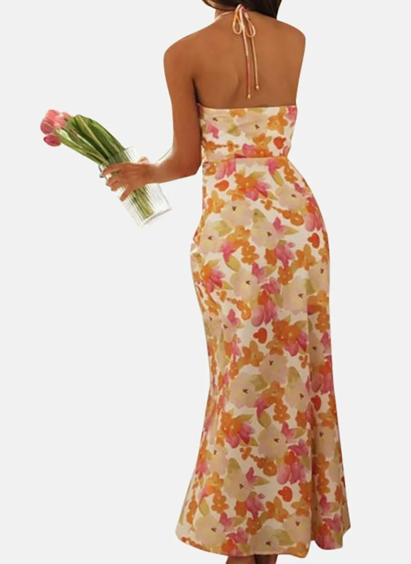 يونيكي Multicolour Women Floral Printed Front Slit Sheath Maxi Dress