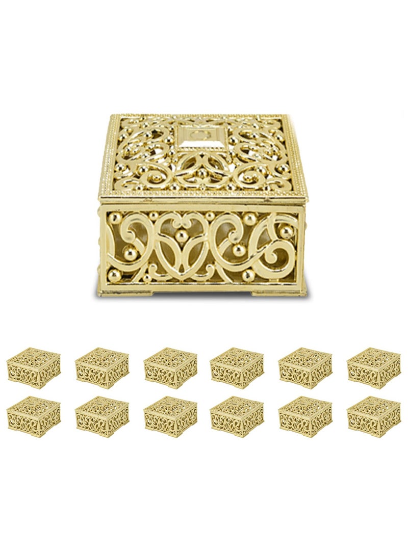 Excefore Hollow Candy Boxes, 12Pcs Candy Boxes Plastic Wedding Favor Boxes, Wedding Favor Boxes Hollow Jars Candy Storage Boxes Gift Boxes, for Wedding, Baby Shower, Birthday Party (Gold) - Image 1