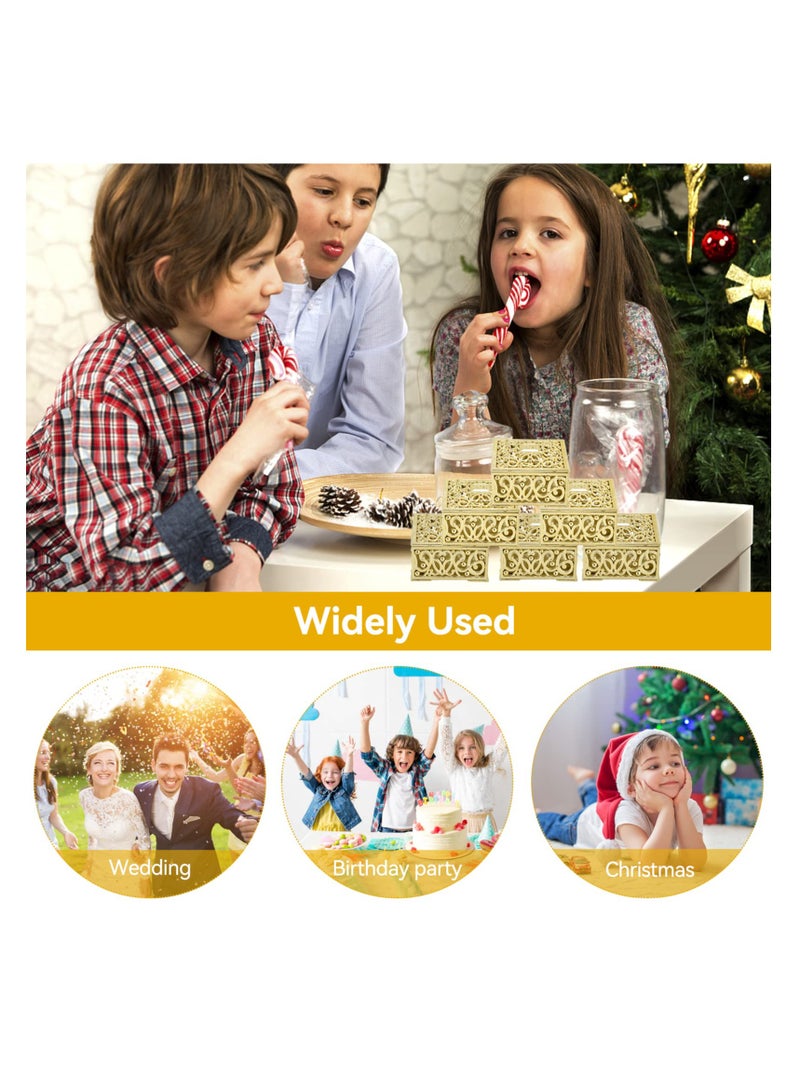 Excefore Hollow Candy Boxes, 12Pcs Candy Boxes Plastic Wedding Favor Boxes, Wedding Favor Boxes Hollow Jars Candy Storage Boxes Gift Boxes, for Wedding, Baby Shower, Birthday Party (Gold) - Image 2