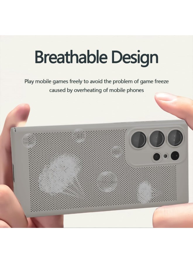 Heat Dissipation Case with Built in Camera Lens Protector Slim Fit Breathable Cooling Anti Fingerprint Hard PC Back Shockproof Cover For Samsung Galaxy S24 Ultra (Grey) - Image 4