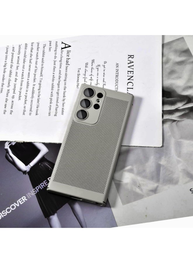 Heat Dissipation Case with Built in Camera Lens Protector Slim Fit Breathable Cooling Anti Fingerprint Hard PC Back Shockproof Cover For Samsung Galaxy S24 Ultra (Grey) - Image 3