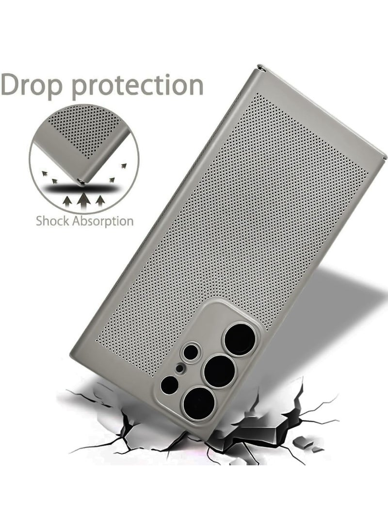 Heat Dissipation Case with Built in Camera Lens Protector Slim Fit Breathable Cooling Anti Fingerprint Hard PC Back Shockproof Cover For Samsung Galaxy S24 Ultra (Grey) - Image 2