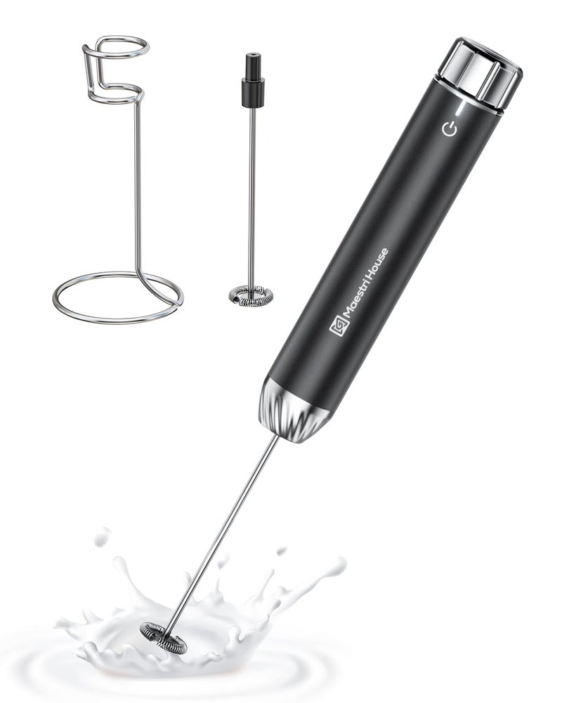 Maestri House Rechargeable Milk Frother with Stepless Speed Control Handheld Electric Foam Maker Waterproof Detachable Stainless Steel Whisk Drink Mixer Foamer for Lattes Cappuccino LunaFro Max