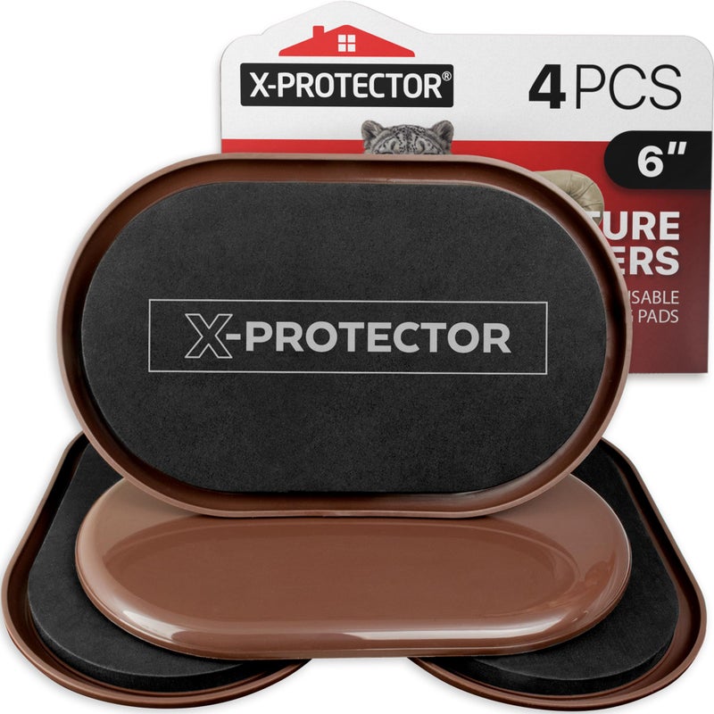 X-Protector Furniture Sliders for Carpet - 4 PCS 6" x 3 1/2" - The Best Heavy-Duty Moving Pads - Sliders for Furniture. Move Your Furniture Easily with Reusable Furniture Moving Sliders for Carpets! - Image 1