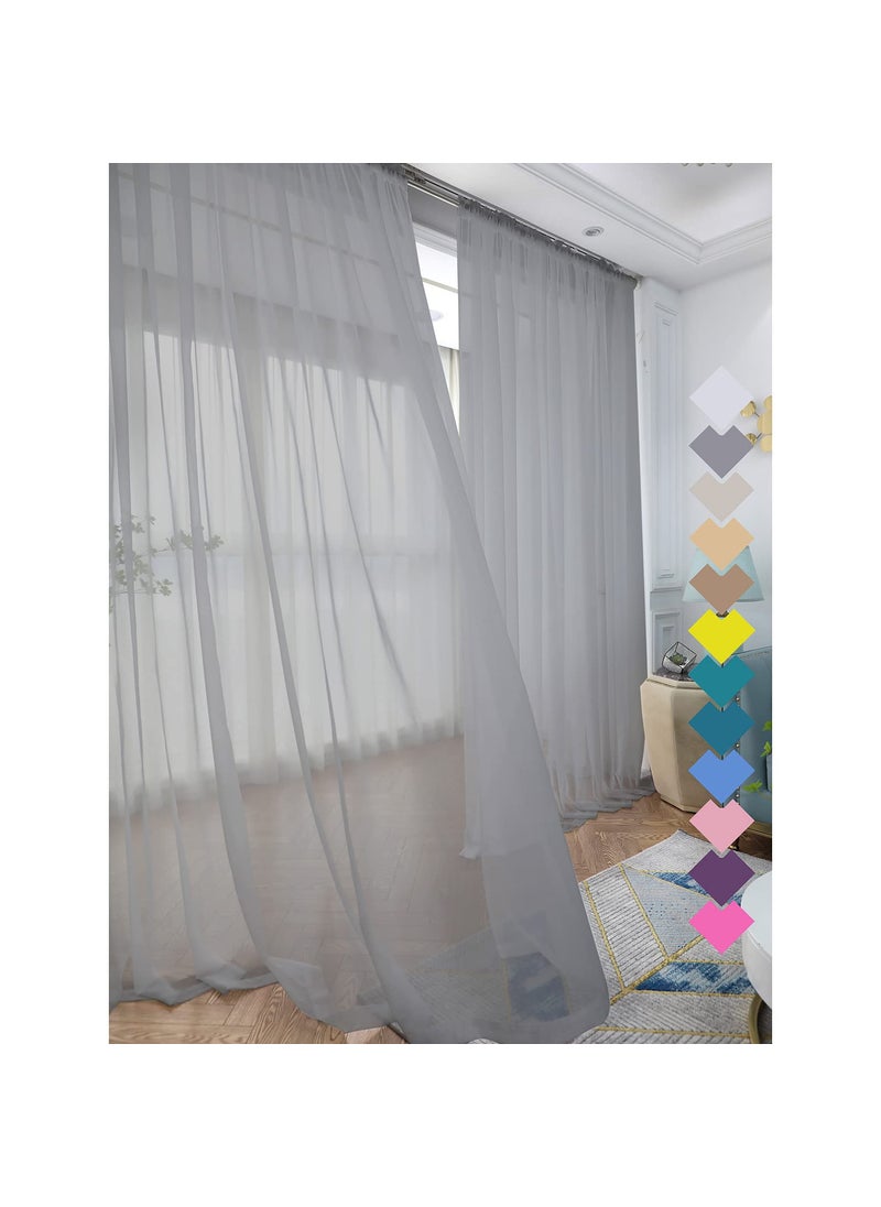 L&TEC Window Grey Sheer Curtains 48 Inches Width 145 Inches Long 2 Panels Sheer Curtains Clear Curtains Basic Rod Pocket Panel for Home Living Room Bedroom Kids Room Yard Patio Parlor Sliding  - Image 1