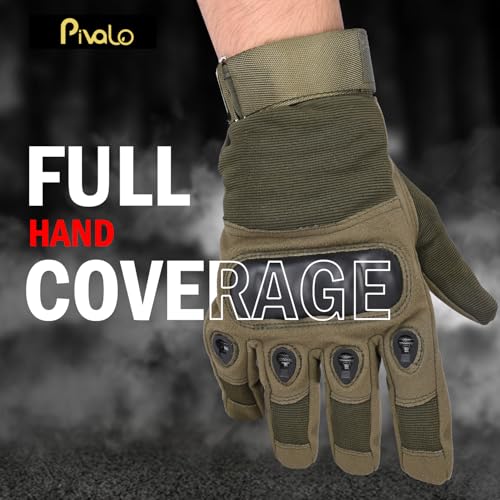 Pivalo Full Finger Bike Riding Gloves with Strong Protective Shells Anti-Skid Surface Breathable Material Glove for Motorcycle Cycling Climbing Mountaineering (Military Green, L) - Image 3