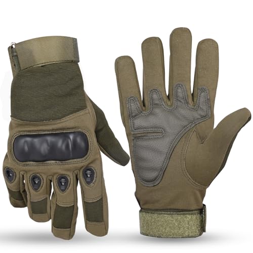 Pivalo Full Finger Bike Riding Gloves with Strong Protective Shells Anti-Skid Surface Breathable Material Glove for Motorcycle Cycling Climbing Mountaineering (Military Green, L) - Image 1