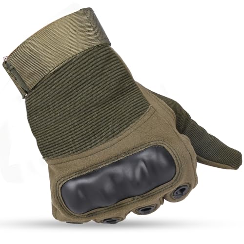Pivalo Full Finger Bike Riding Gloves with Strong Protective Shells Anti-Skid Surface Breathable Material Glove for Motorcycle Cycling Climbing Mountaineering (Military Green, L) - Image 2