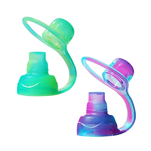 ChooMee SoftSip Food Pouch Top Baby Led Weaning No Spill Flow Control Valve Protects Childs Mouth 100 Silicone BPA Free 2CT Green Purple Swirl - Image 1