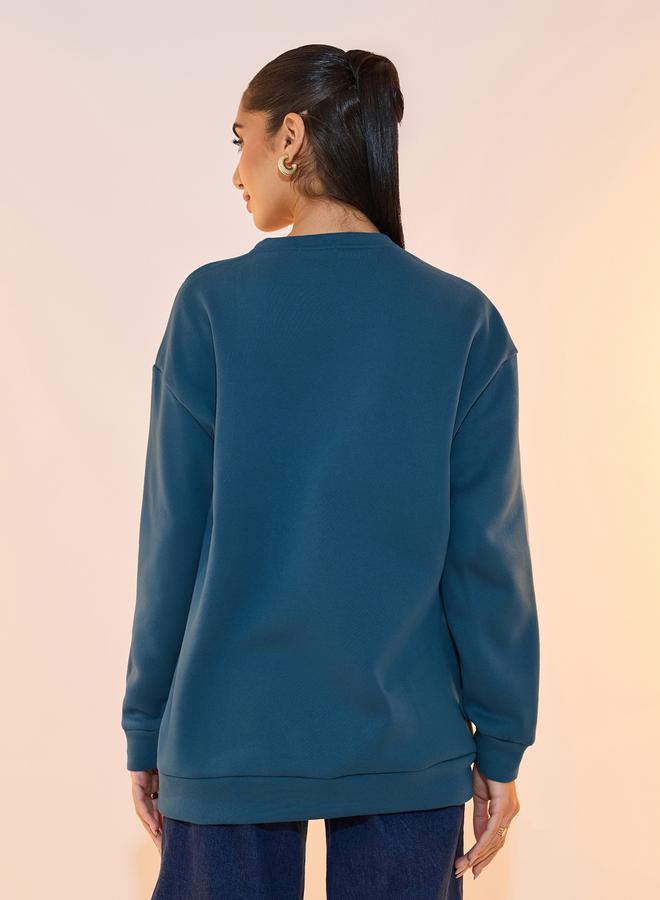 تايك تو سويت شيرت فضفاض بتفاصيل مُطرّزة - Image 5