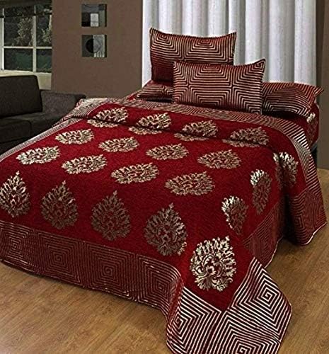 SpangleHomes Abstract 500 TC Velvet Chenille Weaved Double King Bedsheet With 2 Pillow Covers (Maroon, 90 Inch X 100 inch) - Image 2