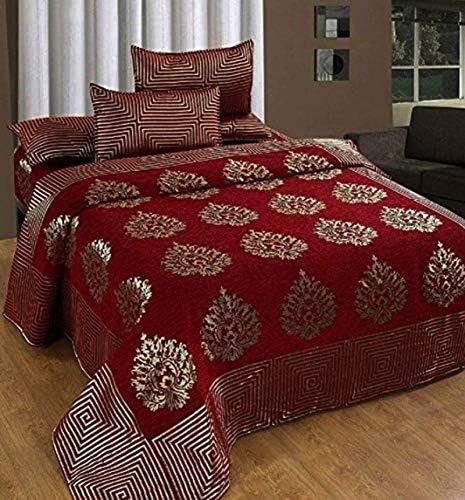 SpangleHomes Abstract 500 TC Velvet Chenille Weaved Double King Bedsheet With 2 Pillow Covers (Maroon, 90 Inch X 100 inch) - Image 3
