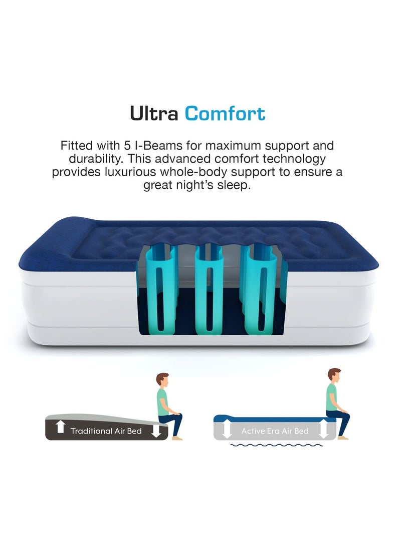 ACTIVE ERA - Luxury Single Size Inflatable Mattress - Elevated Air Mattress with Built-in Pump, Raised Pillow & Structured I-Beam Technology - Image 1