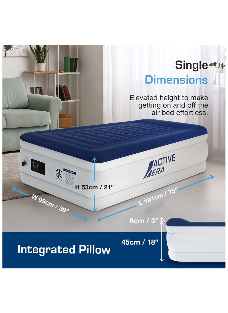 ACTIVE ERA - Luxury Single Size Inflatable Mattress - Elevated Air Mattress with Built-in Pump, Raised Pillow & Structured I-Beam Technology - Image 1