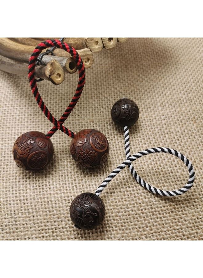 Generic Bao Le Zhu Begleri Finger Yo-Yo Two Beads One Rope Natural Ebony Red Sandalwood Lucky Six Words-Color:Comes With Dustproof Box And Spare Rope  - Image 2