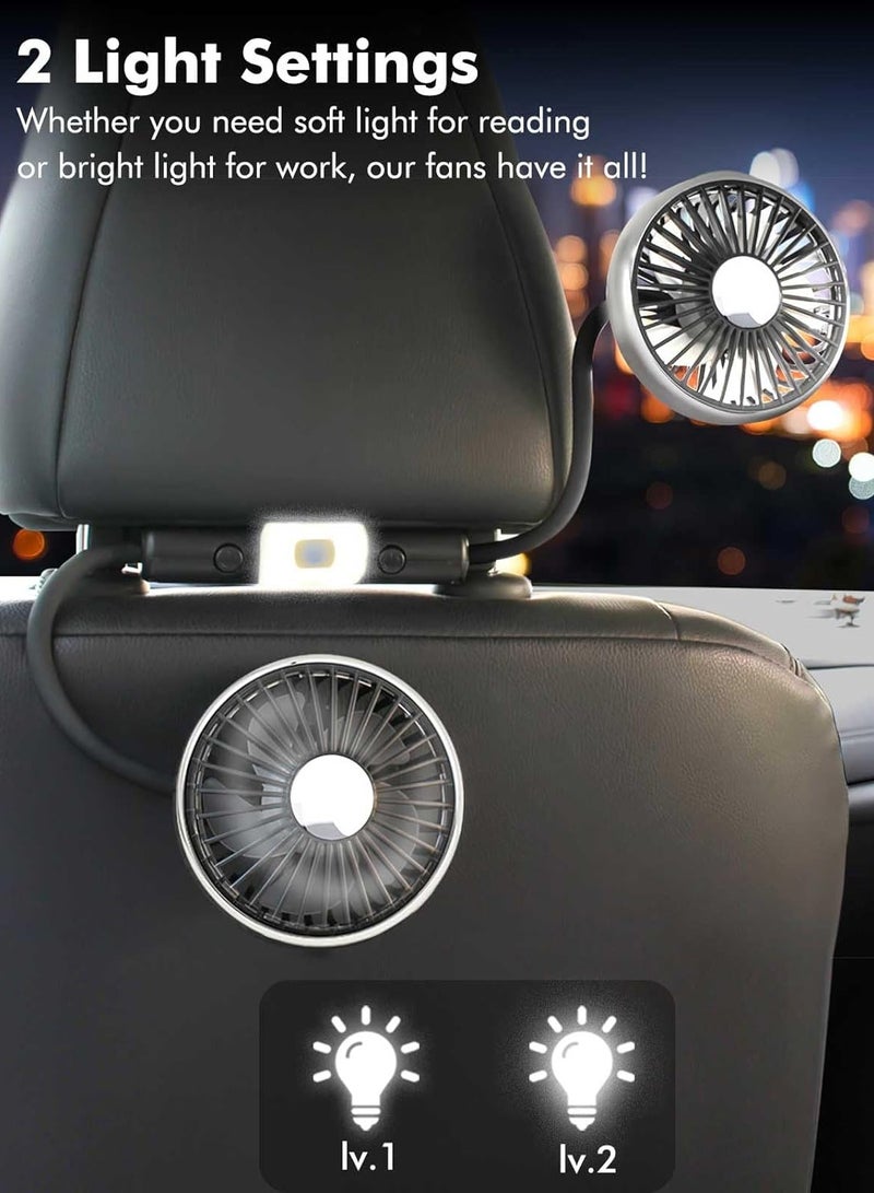 Sharpdo Car Fan Cooling for Backseat, 3 Speeds 360° Dual Head Hose Car Seat Fan with Led Lights, Portable USB Fan for Vehicles RV SUV Truck - Image 3