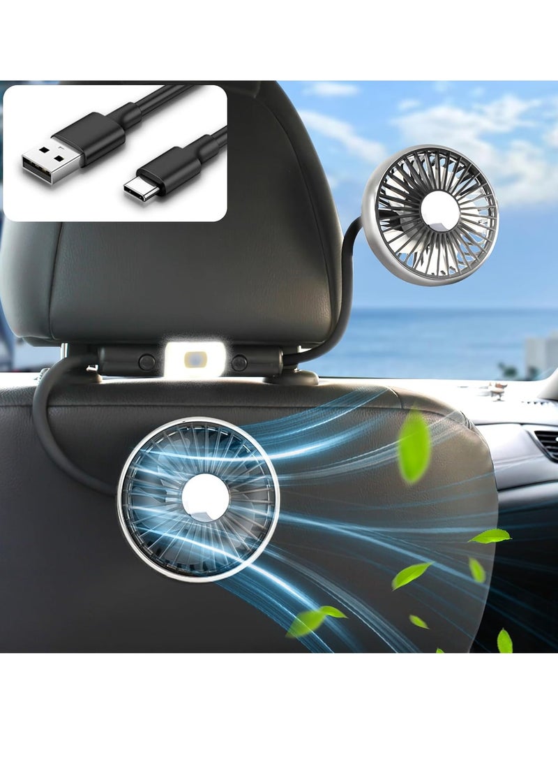 Sharpdo Car Fan Cooling for Backseat, 3 Speeds 360° Dual Head Hose Car Seat Fan with Led Lights, Portable USB Fan for Vehicles RV SUV Truck - Image 1