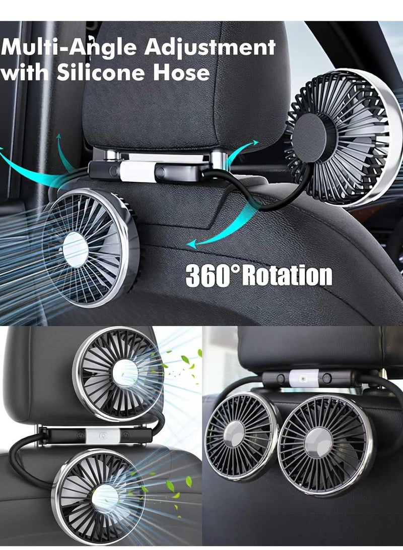 Sharpdo Car Fan Cooling for Backseat, 3 Speeds 360° Dual Head Hose Car Seat Fan with Led Lights, Portable USB Fan for Vehicles RV SUV Truck - Image 2