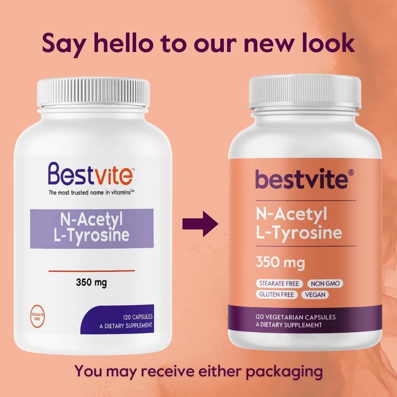 BESTVITE NAcetyl LTyrosine 350mg NALT 120 Capsules  No Stearates  Non GMO  Gluten Free - Image 3