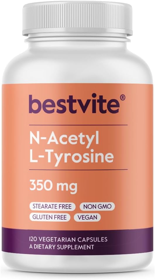 BESTVITE NAcetyl LTyrosine 350mg NALT 120 Capsules  No Stearates  Non GMO  Gluten Free - Image 1
