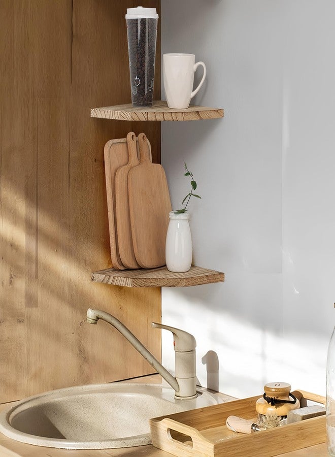 Joiishom Wood Corner Wall Shelves Set of 2, Solid Wood Corner Floating Shelves, Round End Wall Mounted Floating Corner Shelf for Bedroom, Living Room and Kitchen. (Carbonized-12 inch) - Image 4