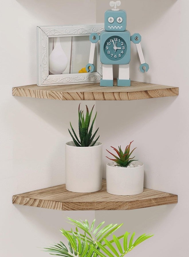 Joiishom Wood Corner Wall Shelves Set of 2, Solid Wood Corner Floating Shelves, Round End Wall Mounted Floating Corner Shelf for Bedroom, Living Room and Kitchen. (Carbonized-12 inch) - Image 1