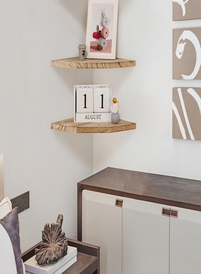 Joiishom Wood Corner Wall Shelves Set of 2, Solid Wood Corner Floating Shelves, Round End Wall Mounted Floating Corner Shelf for Bedroom, Living Room and Kitchen. (Carbonized-12 inch) - Image 2