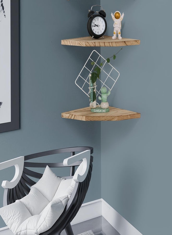 Joiishom Wood Corner Wall Shelves Set of 2, Solid Wood Corner Floating Shelves, Round End Wall Mounted Floating Corner Shelf for Bedroom, Living Room and Kitchen. (Carbonized-12 inch) - Image 3