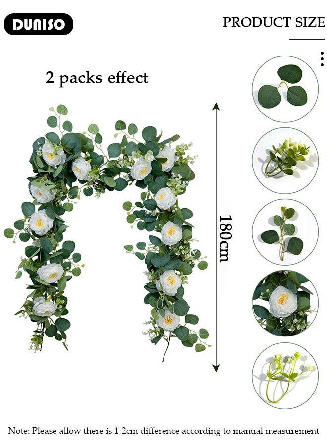 DUNISO - Artificial Greenery Garland with Flowers, Leaf Eucalyptus Garland Hanging for Wedding Home Party Craft Art Table Runner Backdrop Indoor Outdoor Decor - Image 1