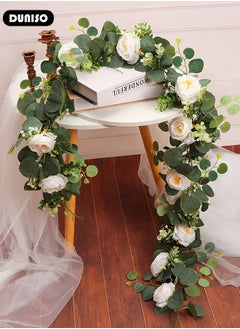 DUNISO Artificial Greenery Garland with Flowers, Leaf Eucalyptus Garland Hanging for Wedding Home Party Craft Art Table Runner Backdrop Indoor Outdoor Decor  - Image 5