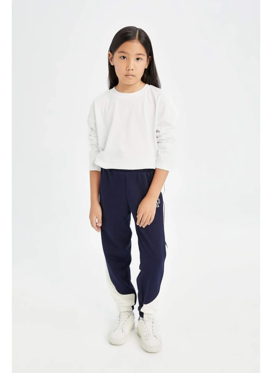 DeFacto Girls Printed Elastic Waist Leg Navy Blue Jogger Sweatpants D0735A824AU