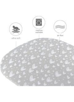Biloban Biloban Bassinet Sheets Compatible with Newton and QUTANIX Baby Bassinet Bedside Sleeper, Grey Hearts and White Stars Print for Baby  - Image 2