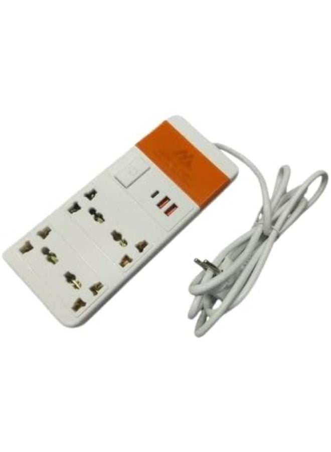 Multi Outlet Power Strip, 4 Outlets, 2 USB Ports and Type-C Port, White. 8804U - Image 1