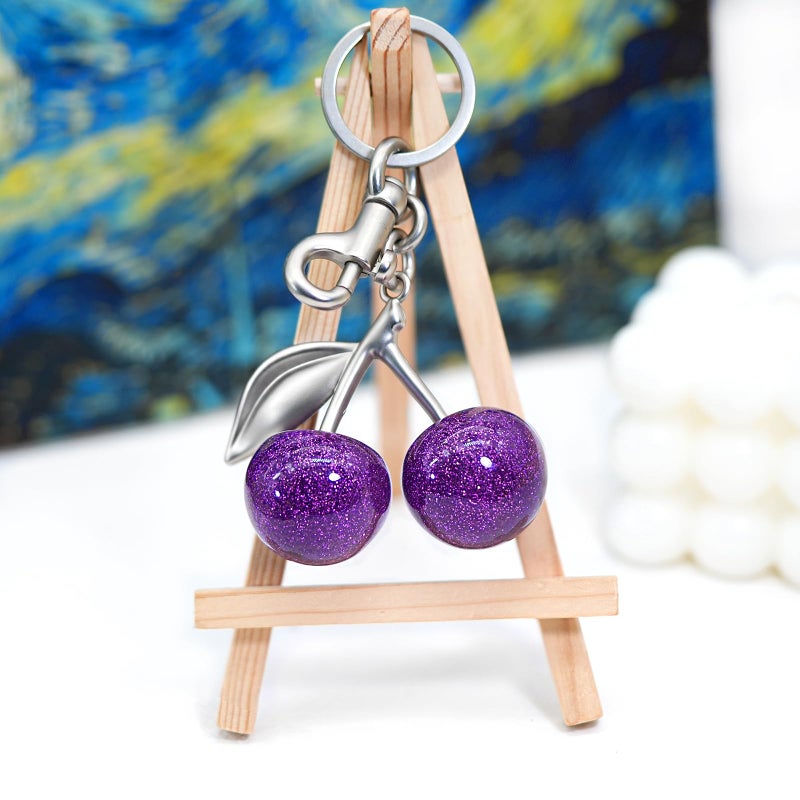 Nylry Cherry Bag Charm Keychain - Cute Purse Accessories for Handbags - Aesthetic Y2K Kawaii Gifts for Women - Purple - Image 3
