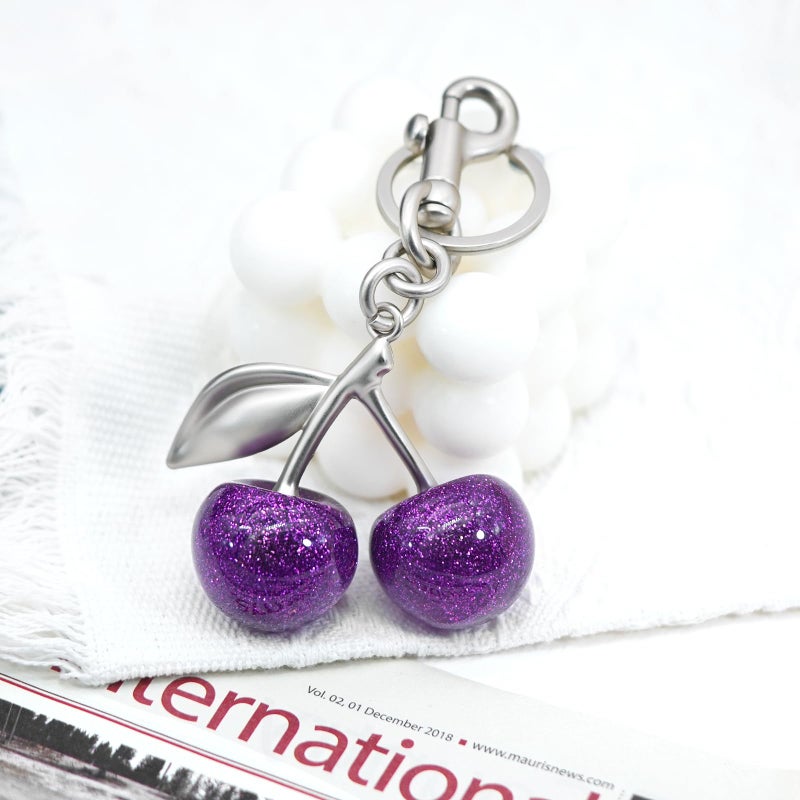 Nylry Cherry Bag Charm Keychain - Cute Purse Accessories for Handbags - Aesthetic Y2K Kawaii Gifts for Women - Purple - Image 4