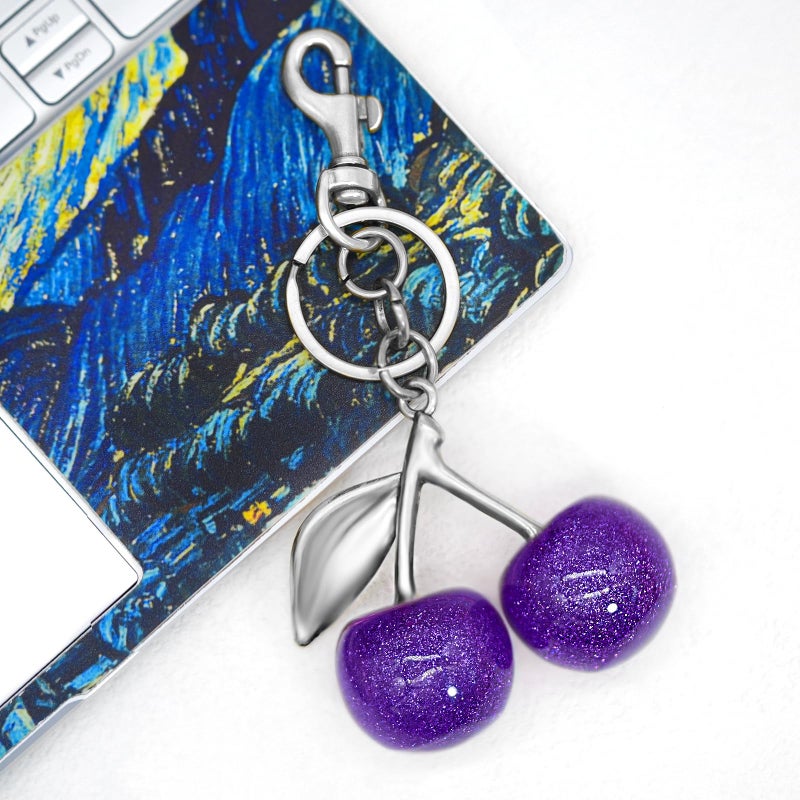 Nylry Cherry Bag Charm Keychain - Cute Purse Accessories for Handbags - Aesthetic Y2K Kawaii Gifts for Women - Purple - Image 2