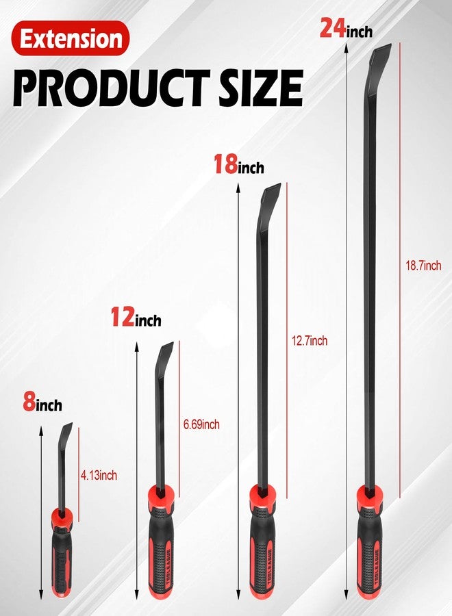TOOLEAGUE Utility 4Pcs Pry Bar Set,8",12",18",24" Mechanic Hand Tools with Thicker Strike Cap Handle,Heavy Duty Pry Bar Tools for Automotive,Black and Red - Image 3