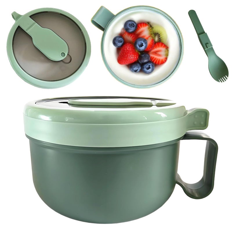 Hoceium Unbreakable Microwave Soup Bowl with Handles,28.7oz Large Oatmeal Mug Ramen Bowl with Spoon,Travel Meal Prep Containers Cereal Bowl Crunch Cup for Gumbo,Salad,Instant Noodles,Cereal&More(850ML) - Image 1