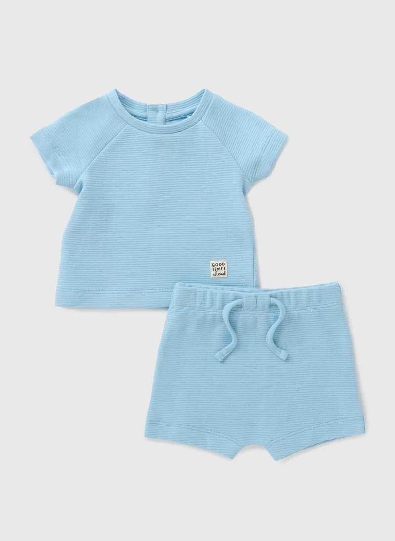 Matalan Baby Blue Ribbed T-Shirt & Shorts Set