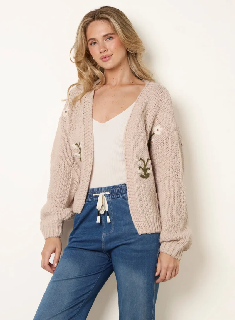 Blue Vanilla Flower Embroidery Cardigan