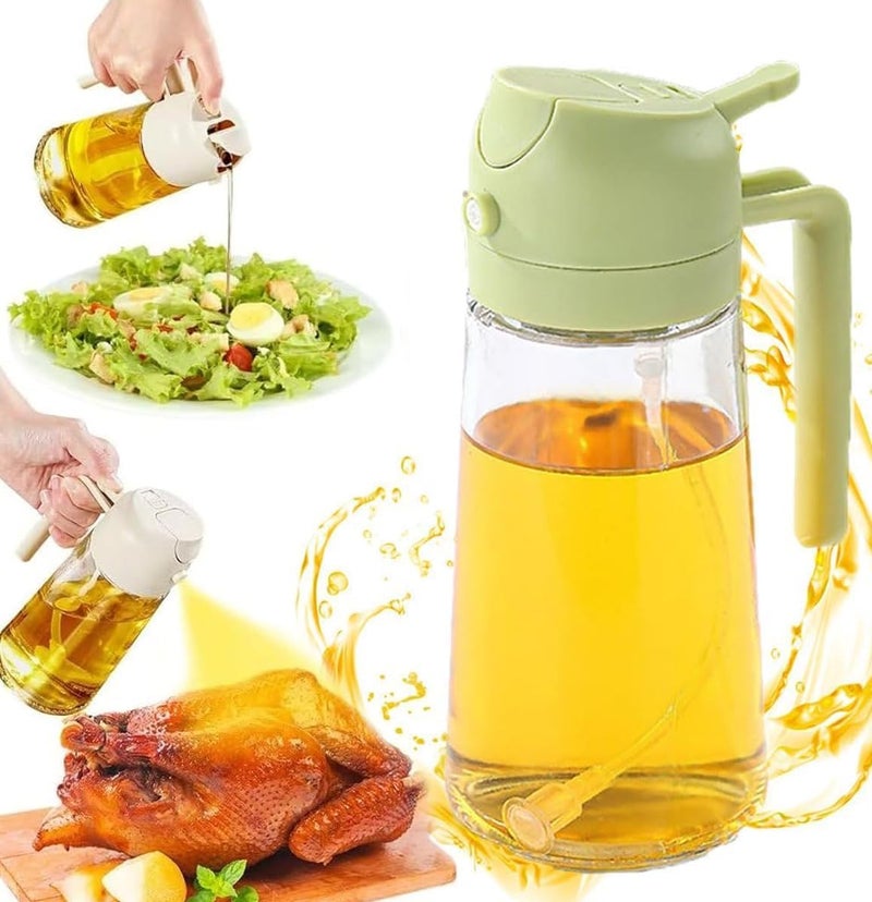 TASKHOUSE 450ml Oil Dispenser Bottle 2In1 Glass Oil Sprayer And Dispenser with Pourer Perfect for Cooking Air Fryer BBQ Baking and Salad Green - Image 1