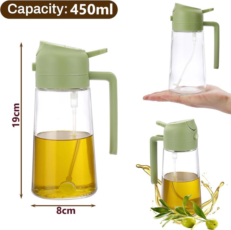 TASKHOUSE 450ml Oil Dispenser Bottle 2In1 Glass Oil Sprayer And Dispenser with Pourer Perfect for Cooking Air Fryer BBQ Baking and Salad Green - Image 2