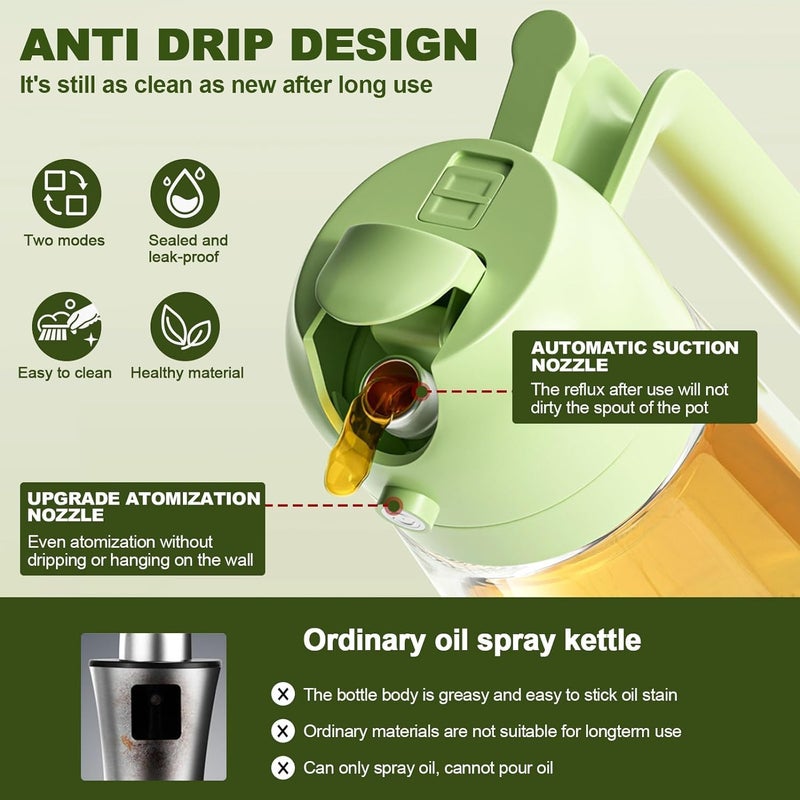 TASKHOUSE 450ml Oil Dispenser Bottle 2In1 Glass Oil Sprayer And Dispenser with Pourer Perfect for Cooking Air Fryer BBQ Baking and Salad Green - Image 5