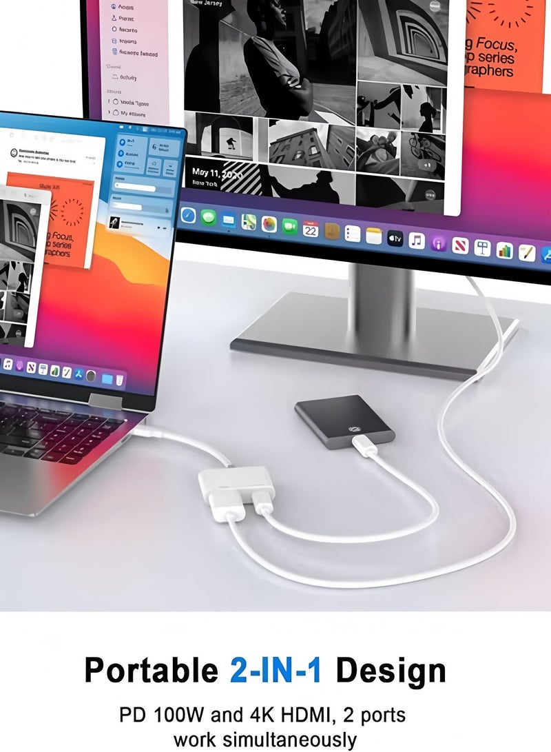 فلوينغ محول USB C إلى HDMI لأجهزة Samsung، محول Type-C إلى HDMI 4K، محول USB C HDMI للشحن السريع 100 وات، محول USB C Digital AV موصل شاشة متزامن لأجهزة iPhone 15/15 Pro/16/16 Pro، MacBook، S24، Dell - Image 2