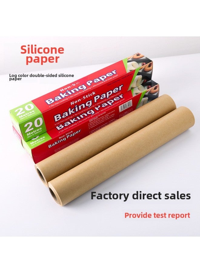 Baking Paper Steamer Paper Baking Paper Log Color Butter Paper High Temperature Resistant Barbecue Pizza Silicone Paper Roll Oil-proof Natural Color-Color:Chinese Color Box Packaging-Specifications:Original Color 30cm Wide, Enough 20m - Image 1