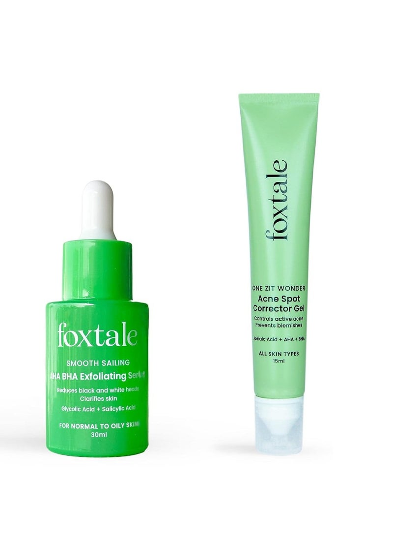 foxtale - Foxtale Acne Treatment Smooth Sailing  Exfoliating Serum 30ml and Acne Spot Corrector Gel 15ml - Image 1