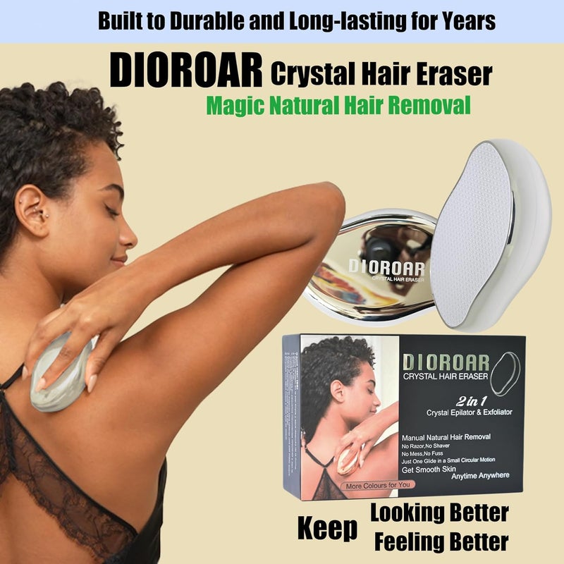 DIOROAR ممحاة الشعر الكريستالية، مزيل الشعر الكريستالي المطور، جهاز إزالة الشعر بالنانو الزجاجي الفيزيائي، مزيل الشعر غير المؤلم ومقشر للبشرة للحصول على بشرة ناعمة حريرية سريعة (فضي) - Image 2