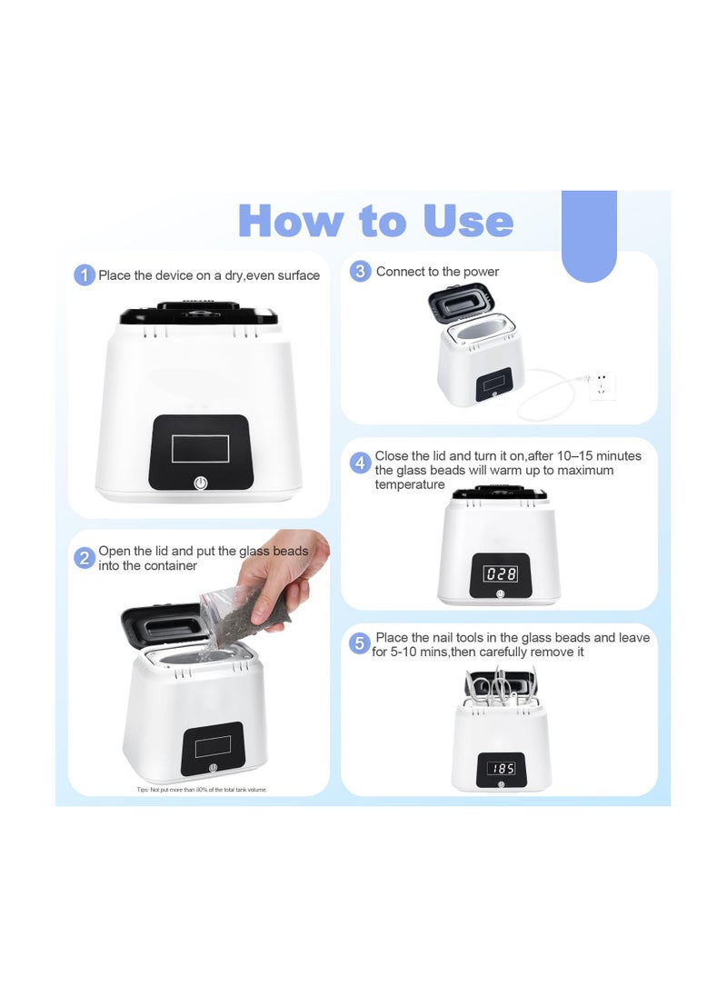 SYOSI - Nail Sterilizer Tool Electric, High-Temperature Nail Sterilizer, Portable 365℉ White Sterilizer Tool, Autoclave Sterilizers with Glass Beads, to Sterilize Any Metal Tools More Efficient and Safe - Image 1